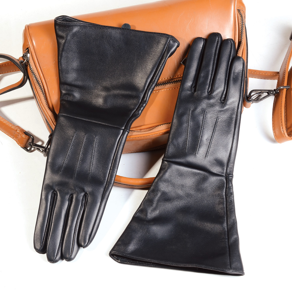 Women Fashion Gloves - Luvas de manopla preta para mulher,