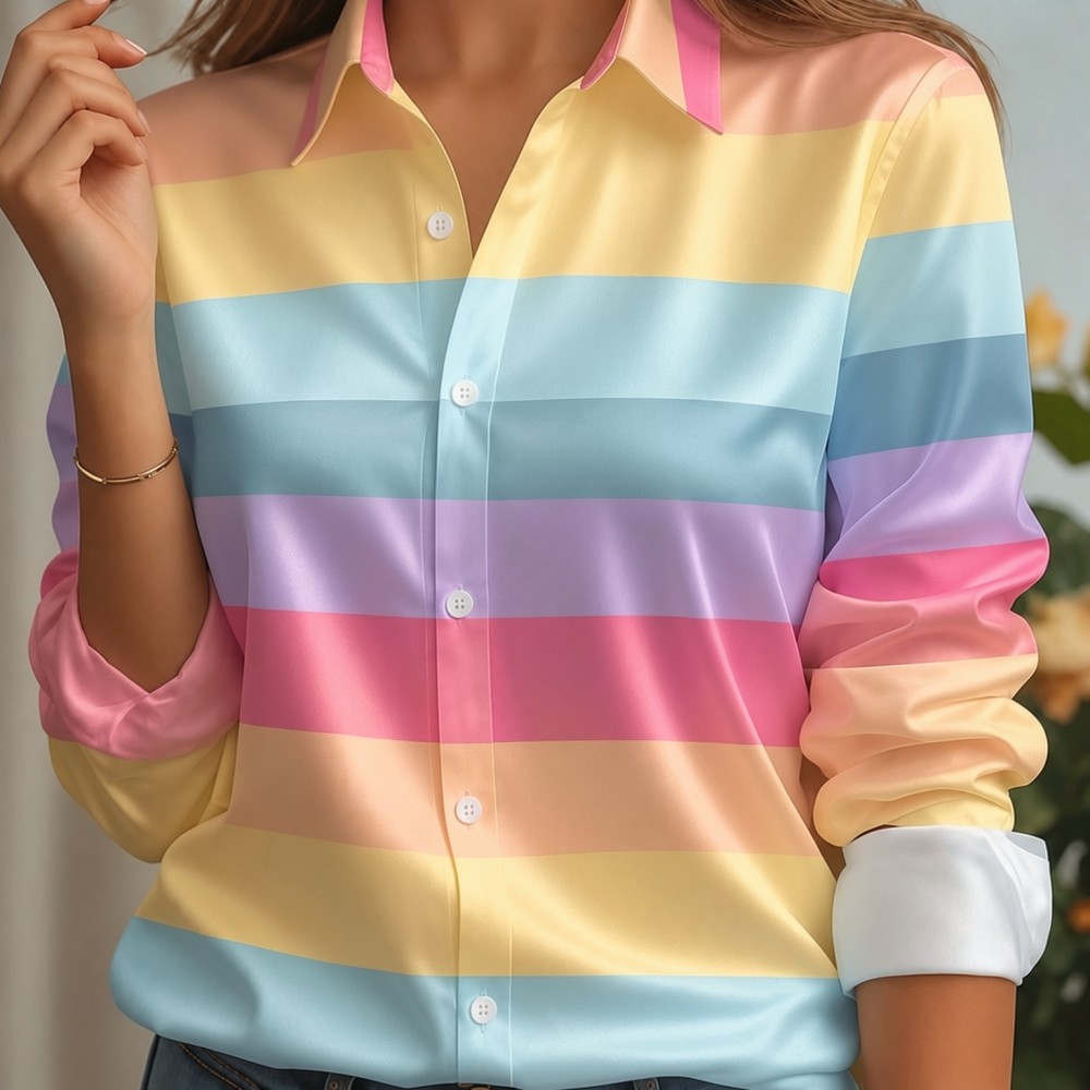 Women Top Fashion - Camisa Feminina de Cetim com Gola