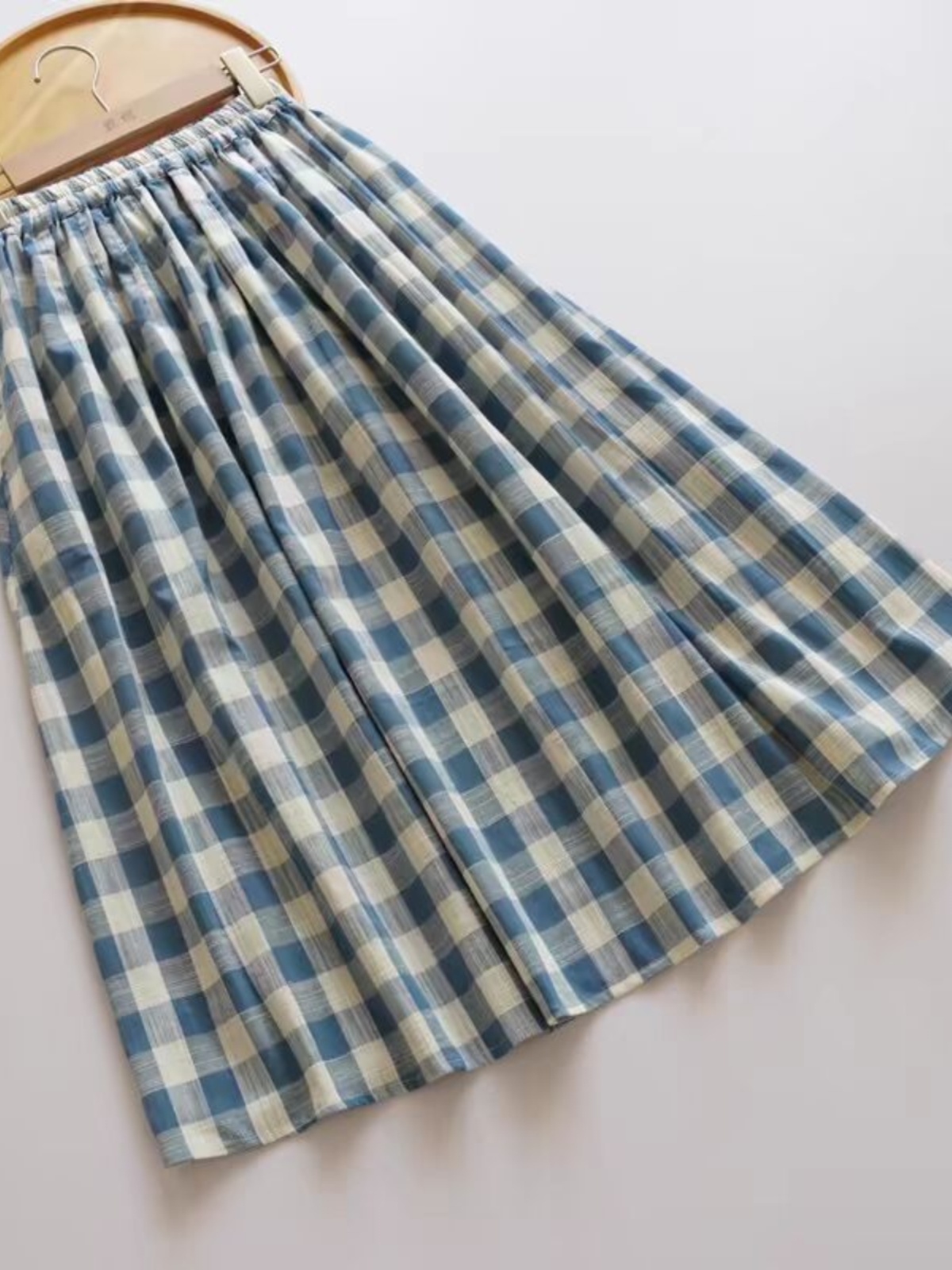 A-Line Skirt Midi - Saia Midi Solta Xadrez Azul de