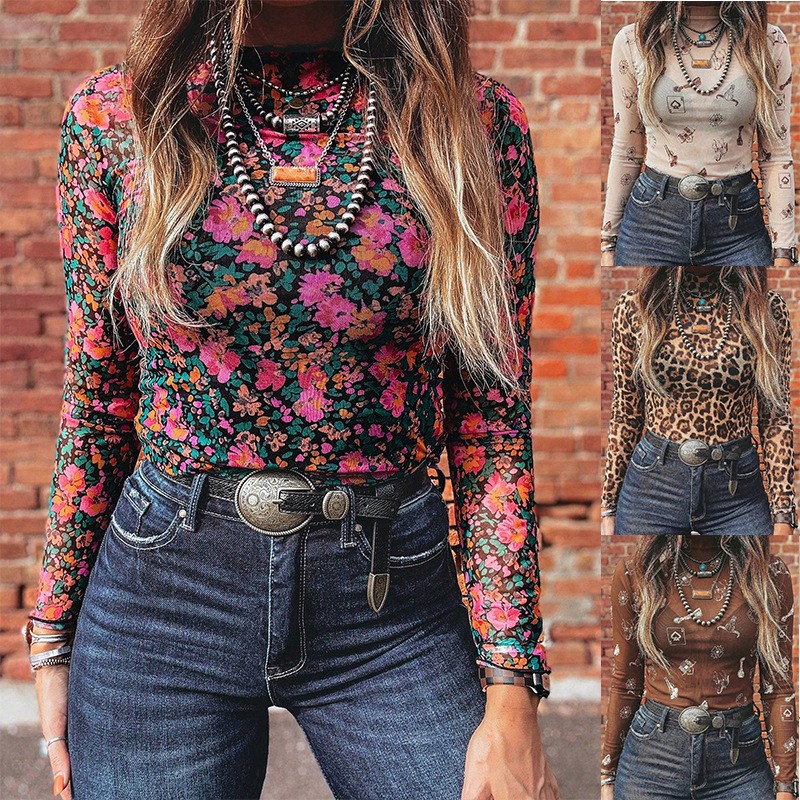 Women Top Fashion - Camiseta Feminina de Outono com Gola