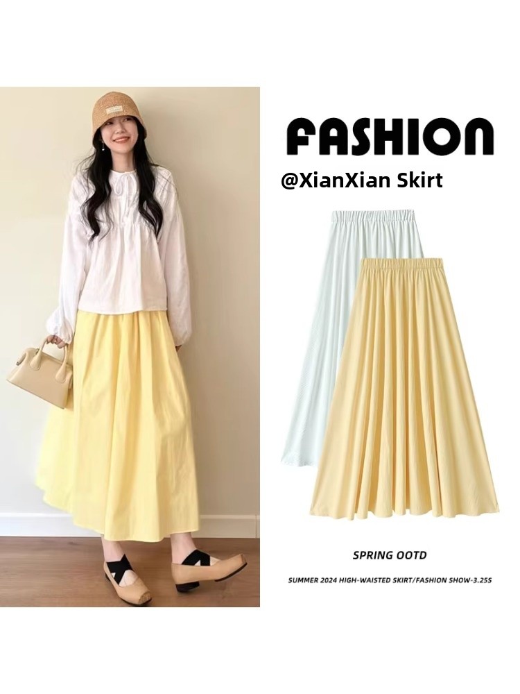 A-Line Skirt Midi - Saia Midi Amarela em A para