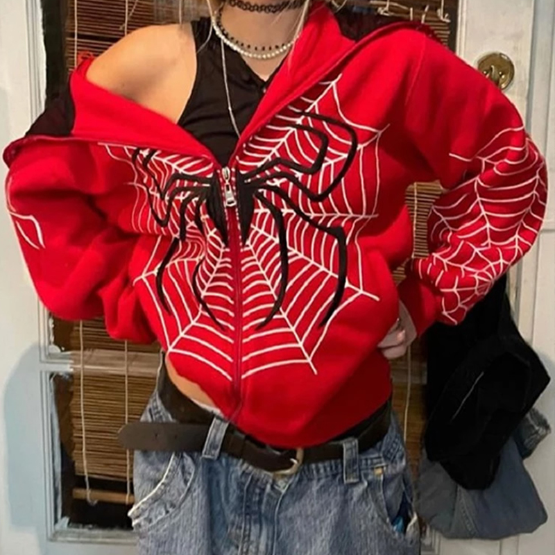 Women'S Fashion Zip Up Hoodies - Y2k strass esqueleto hoodies feminino gótico