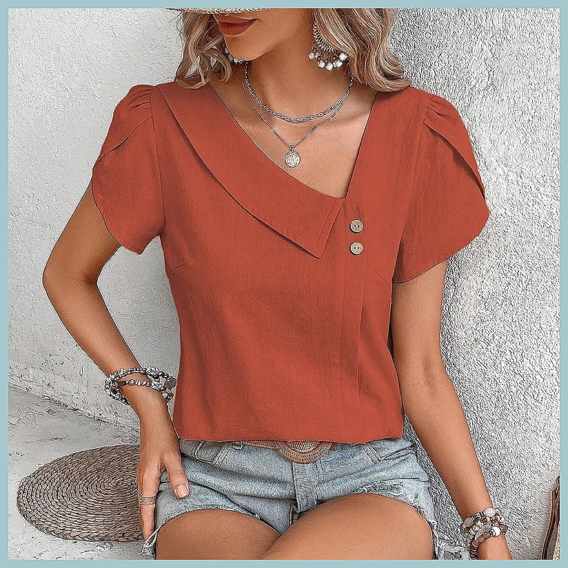 Women Top Fashion - Blusa Vintage de Cor Sólida para