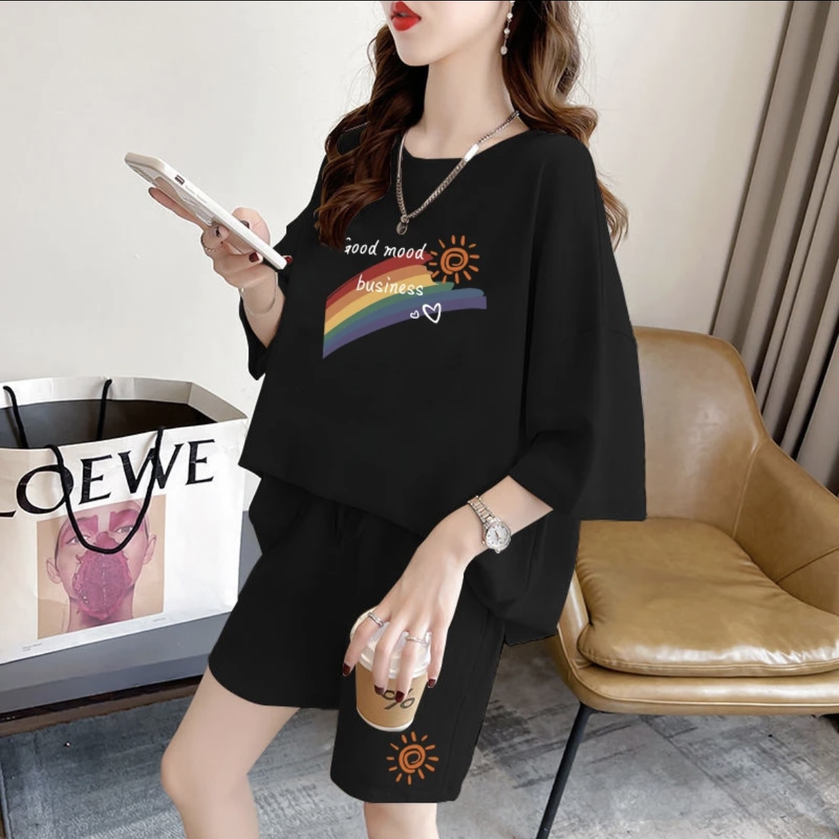 Women Top Fashion - Conjunto de shorts de verão femininos