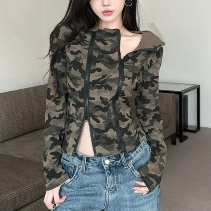 Feminino camo zip-up hoodie re - Women'S Fashion Zip Up Hoodies avaliação e preço