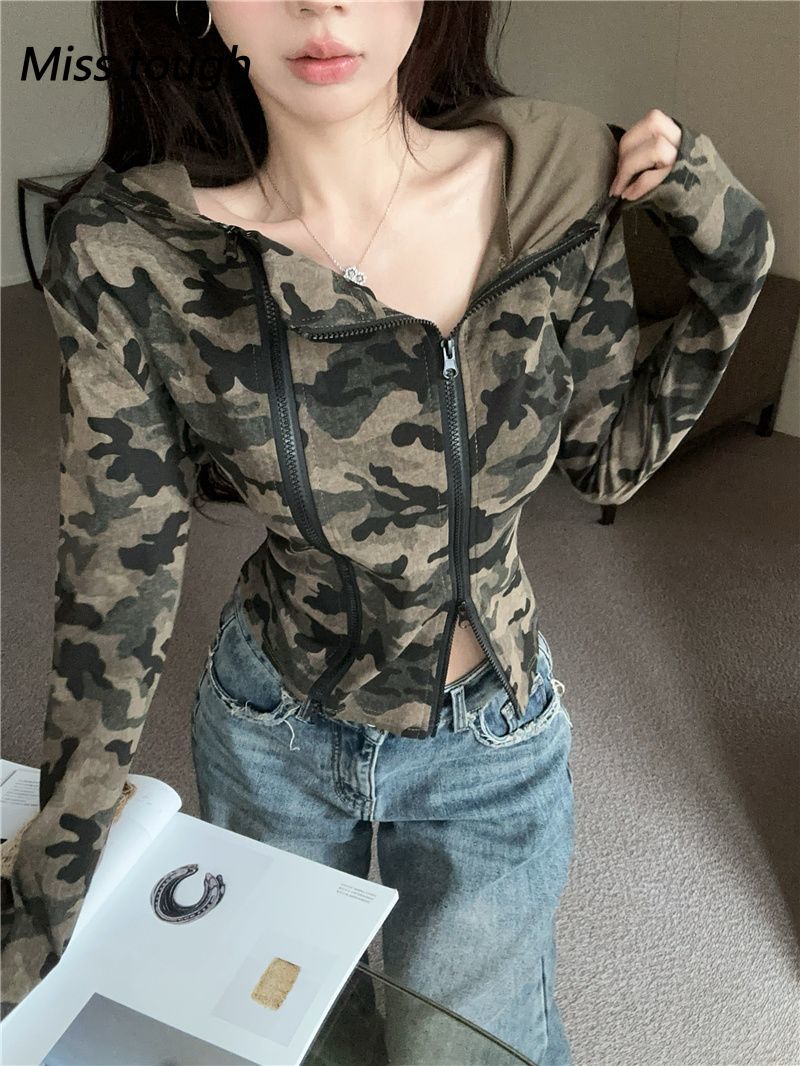 Feminino camo zip-up hoodie re - Women'S Fashion Zip Up Hoodies avaliação e preço