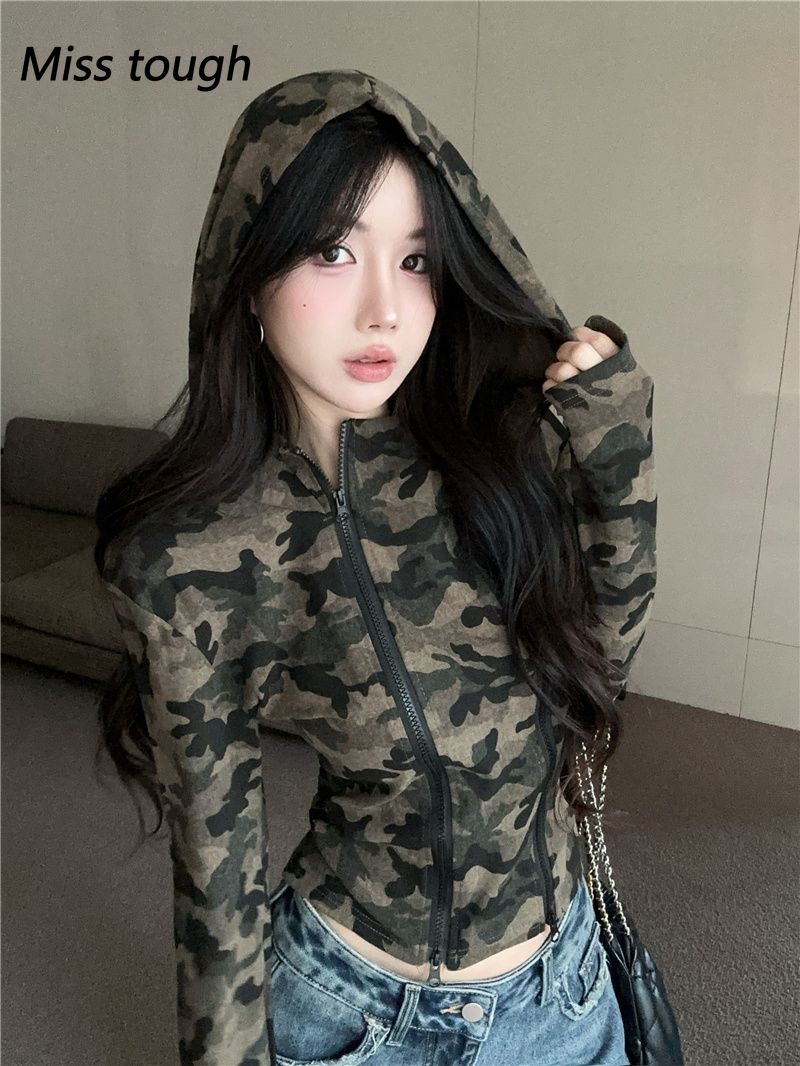 Feminino camo zip-up hoodie re - Women'S Fashion Zip Up Hoodies avaliação e preço