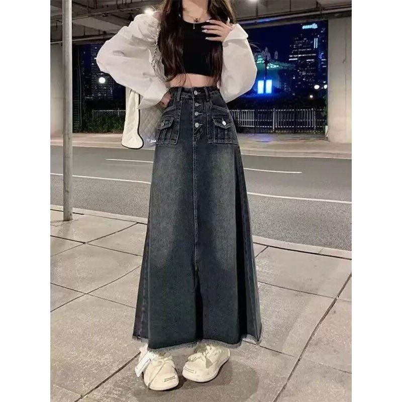Saia Jeans Midi Feminina de Ci - A-Line Skirt Midi avaliação e preço