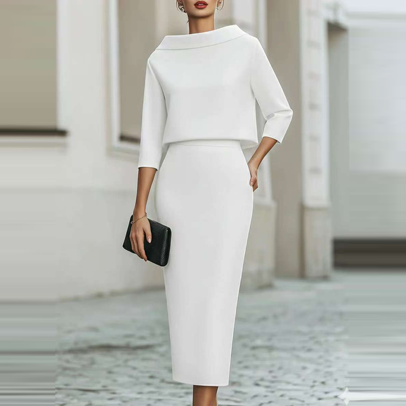 Conjunto Elegante de Saia Just - Women'S Fashion Quarter Zip avaliação e preço