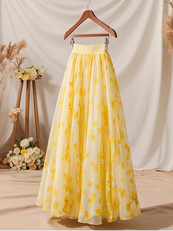 Saia Midi Feminina Amarela de  - A-Line Skirt Midi avaliação e preço