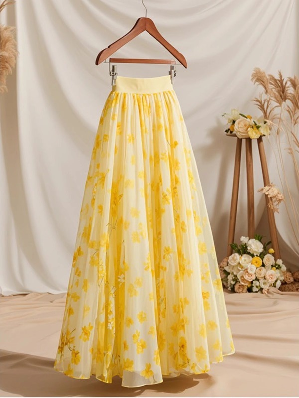 Saia Midi Feminina Amarela de  - A-Line Skirt Midi avaliação e preço