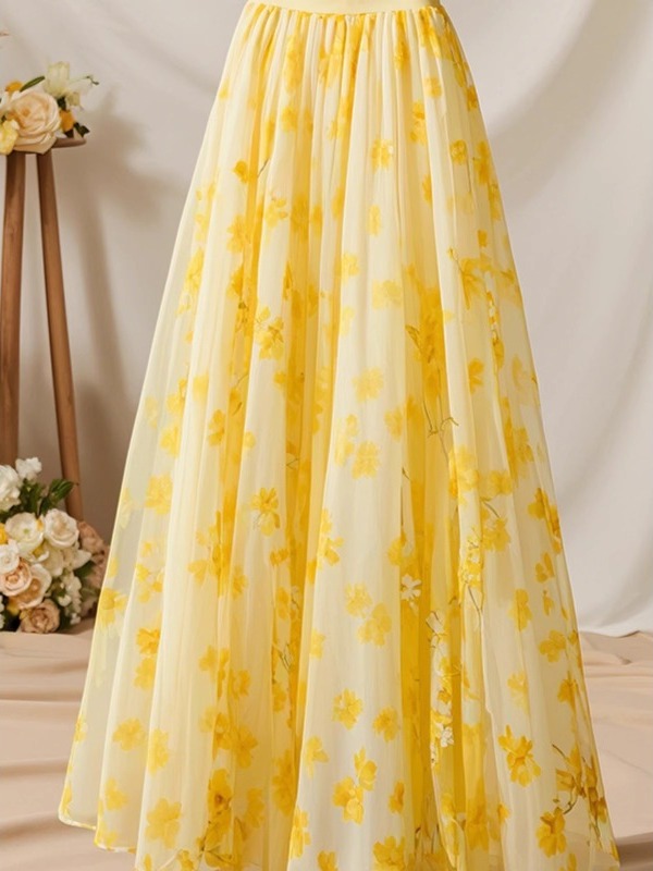Saia Midi Feminina Amarela de  - A-Line Skirt Midi avaliação e preço