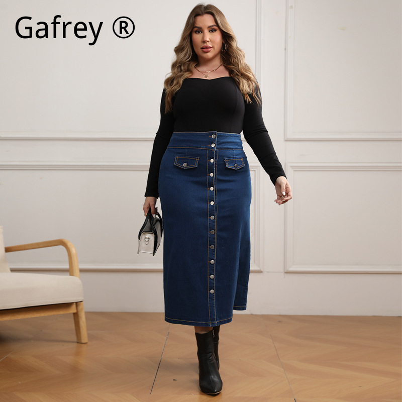 Saia Jeans Plus Size de Cintur - A-Line Skirt Midi avaliação e preço