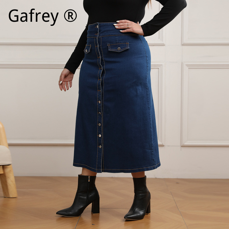 Saia Jeans Plus Size de Cintur - A-Line Skirt Midi avaliação e preço