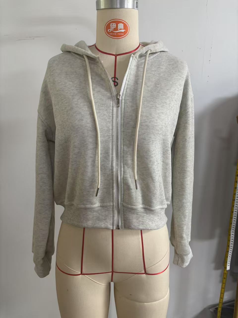 Feminino cinza recortado zip u - Women'S Fashion Zip Up Hoodies avaliação e preço