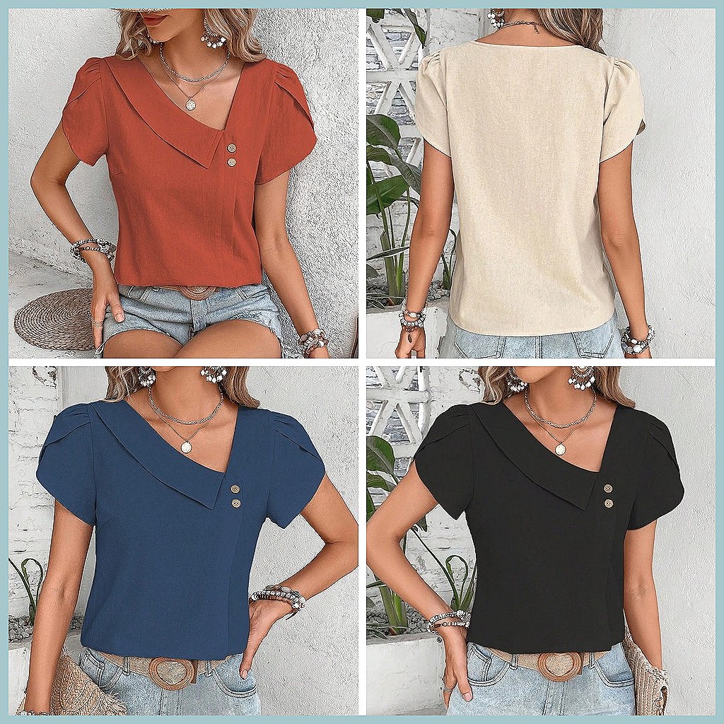 Blusa Vintage de Cor Sólida pa - Women Top Fashion avaliação e preço