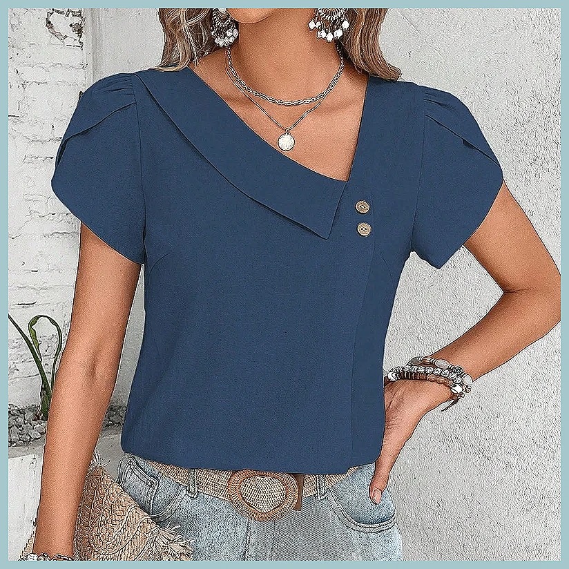 Blusa Vintage de Cor Sólida pa - Women Top Fashion avaliação e preço